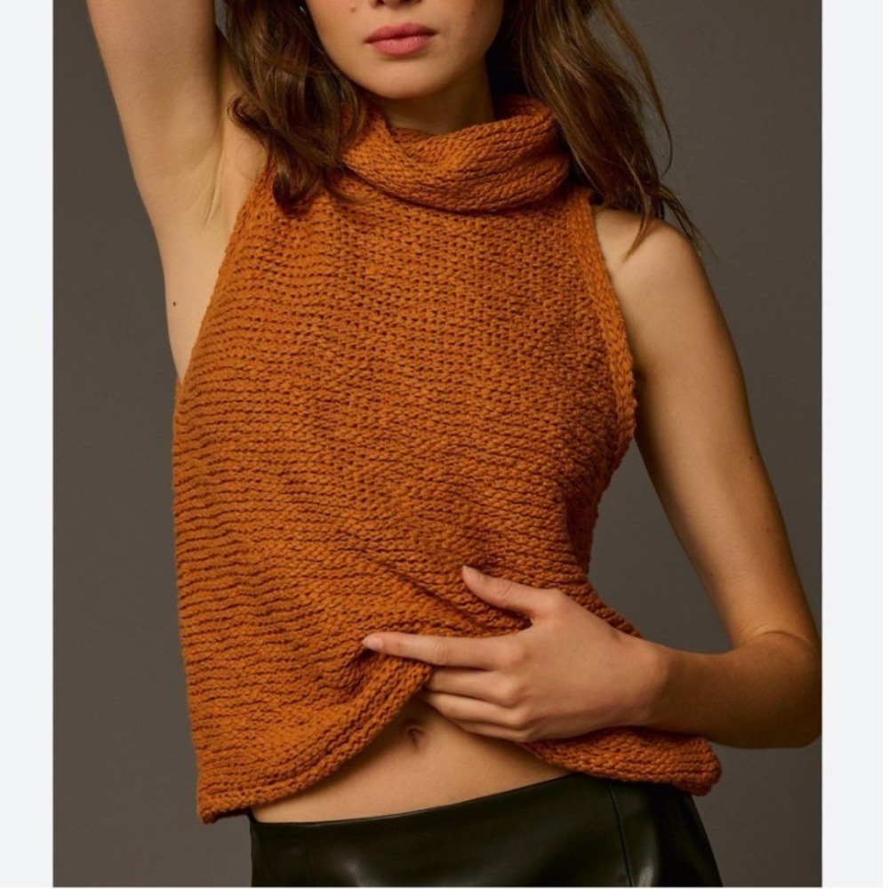 Anthropologie Pilcro Rust Orange Chunky Knit Turtleneck Sweater Tank Top XS